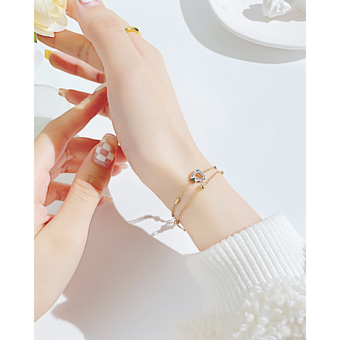 Ornament Fashion Multi-Layer New Bracelet Simple Stainless Steel Heart-Shaped Zircon Bracelet for Women