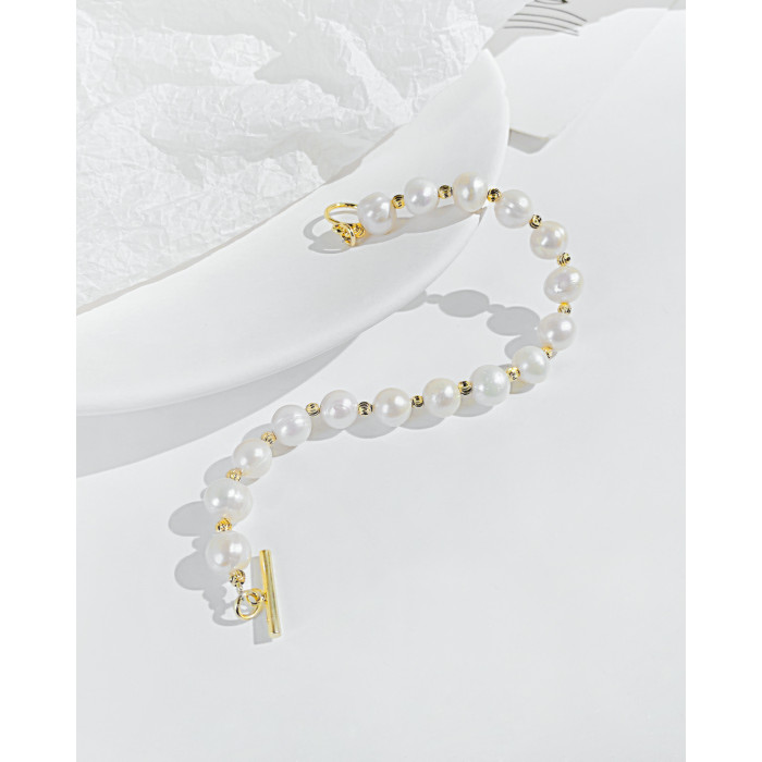 Ornament Ins Niche Retro Style Luxury Natural Freshwater Pearl Simplicity OT Buckle Temperamental Bracelet Female