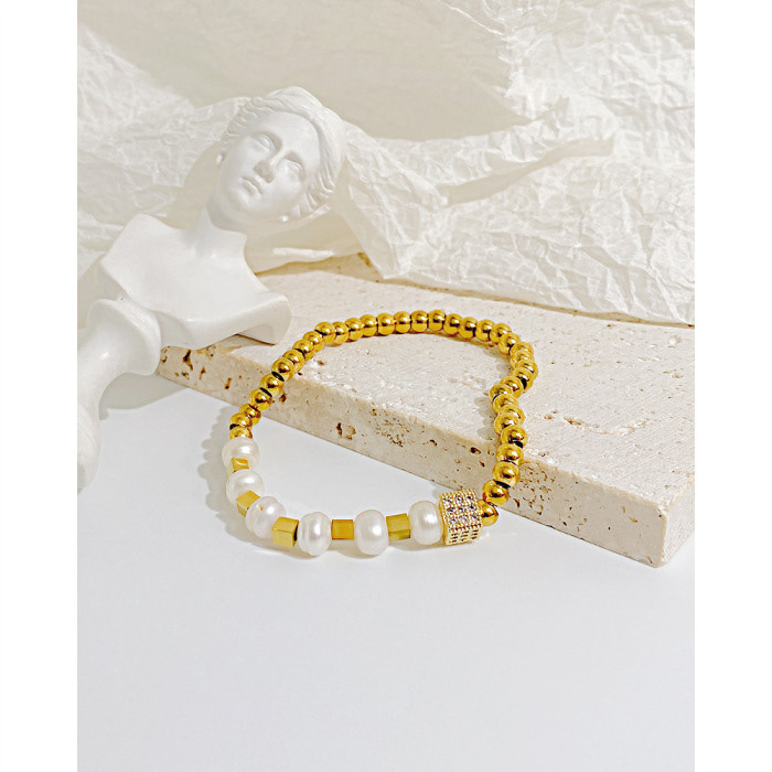 Ornament Special-Interest Design Titanium Steel Beads Natural Freshwater Pearl Stainless Steel Bracelet for Women