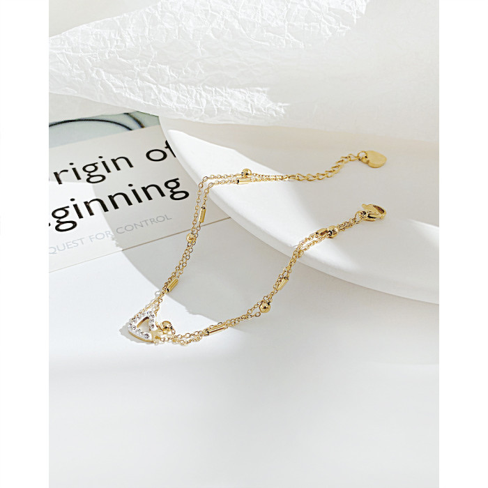 Ornament Fashion Multi-Layer New Bracelet Simple Stainless Steel Heart-Shaped Zircon Bracelet for Women