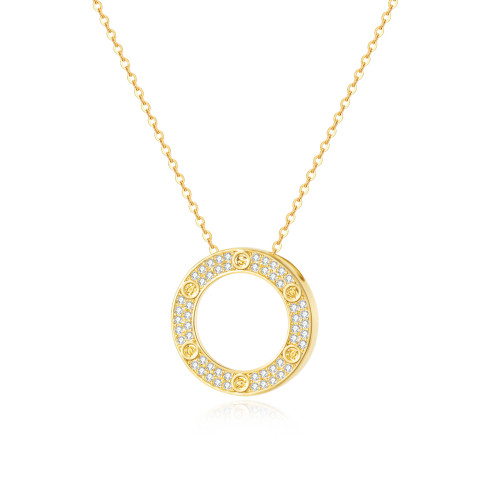 Ornament Simple Geometric Circle Luxury Temperament Micro-Inlaid Full Diamond Stainless Steel Necklace for Women
