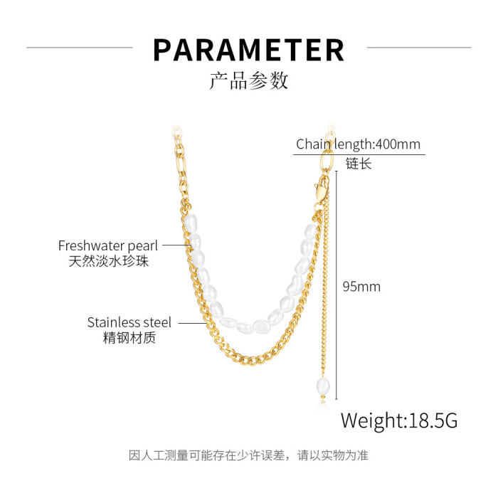 Ornament Hot Sale Special-Interest Design Natural Freshwater Pearl Double Stainless Necklace For Women