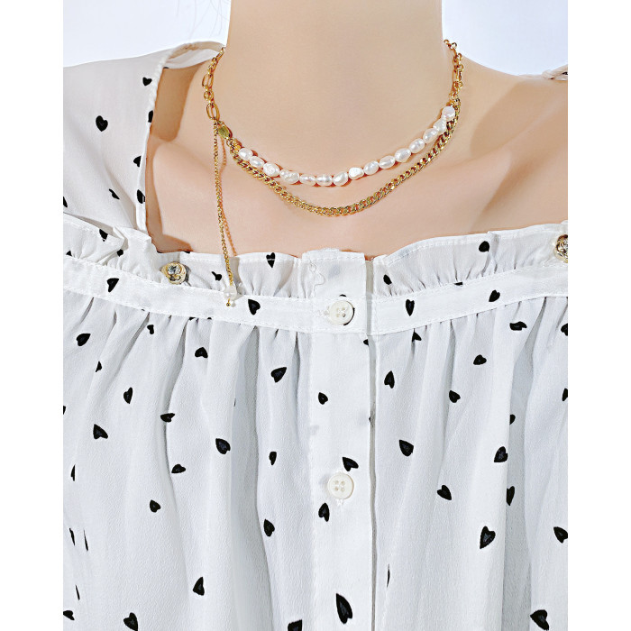 Ornament Hot Sale Special-Interest Design Natural Freshwater Pearl Double Stainless Necklace For Women