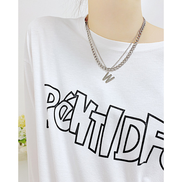 Ornament Simple Retro W Letter Pendant Hip Hop Style Double-Layer Stainless Steel Necklace for Women Wholesale