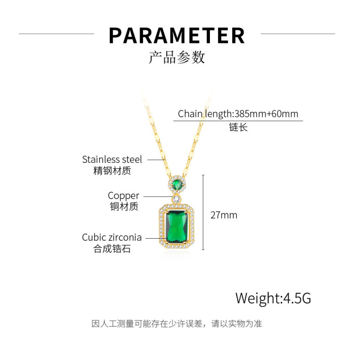 Ornament Wholesale Korean Fashion Emerald Zircon Vintage Stainless Steel Necklace for Women