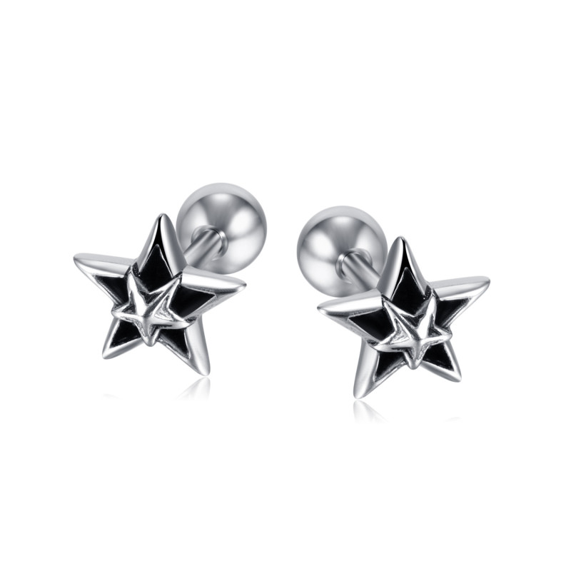 Fashion Retro Five-Pointed Star Titanium Steel Earrings Personalized Hip Hop Unisex Stainless Steel Studs Earrings