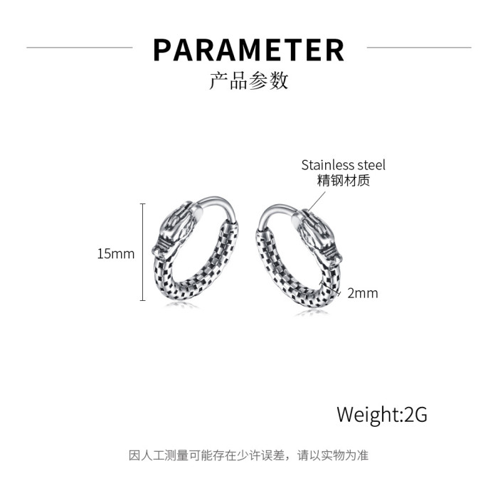 Ornament New Retro Titanium Steel round Earrings Men and Women Hip Hop Style Personality Stainless Steel Studs