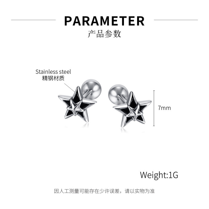 Fashion Retro Five-Pointed Star Titanium Steel Earrings Personalized Hip Hop Unisex Stainless Steel Studs Earrings