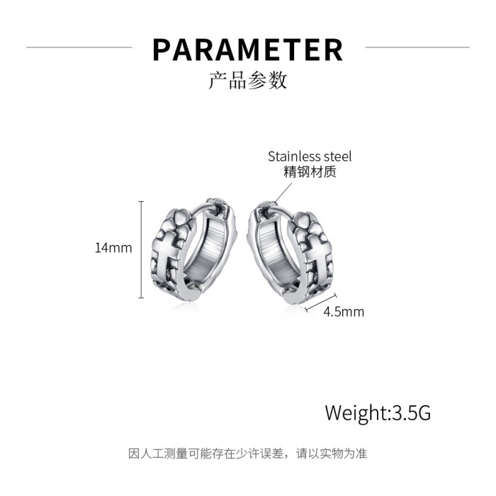 Ornament Fashion Titanium Steel Cross Ear Clip Hip Hop Unisex Stainless Steel Studs Accessories