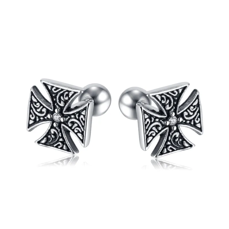 Ornament Fashion Retro Titanium Steel Cross Earrings Hot Selling Hip Hop Style Stainless Steel Studs Men