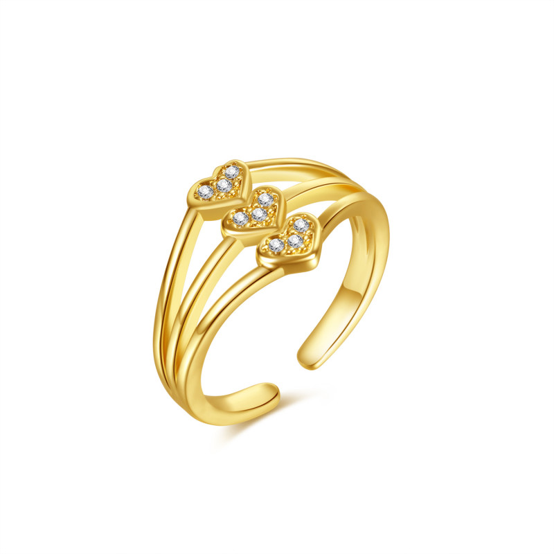 Ornament New INS Special-Interest Design Simple Peach Heart Micro-Inlaid Zircon Ring Women