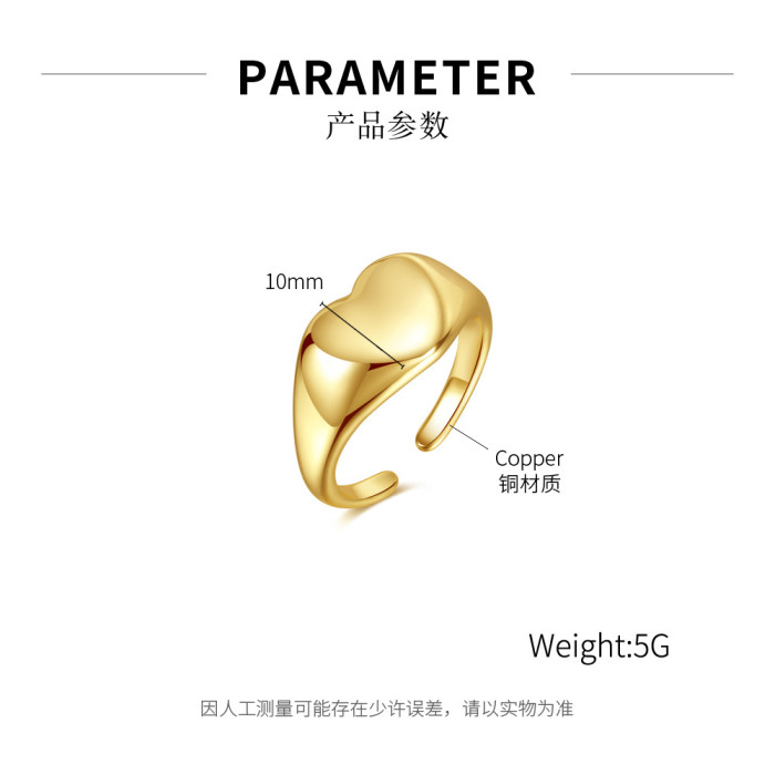 Ornament Wholesale Creative Simple Glossy Love Ring Female Stylish Opening Peach Heart Ring