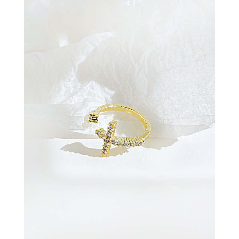 Ornament Wholesale Creative Cross Micro Inlaid Zircon Ring Fashion All-Match Open Ring