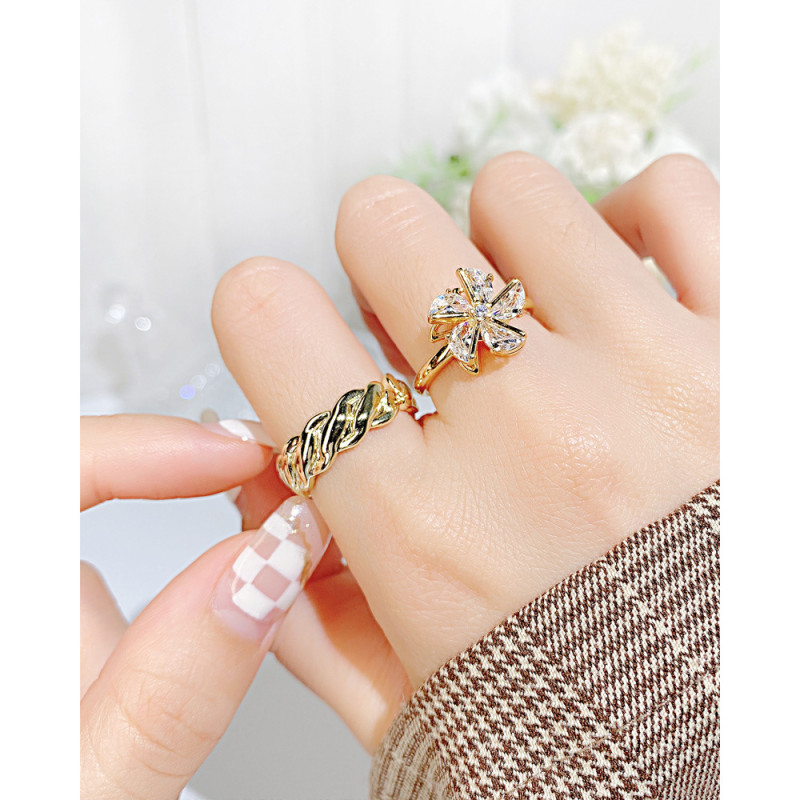 Ornament Korean Style Ins Style Rotatable Windmill Ring Luxury Creative Niche Inlaid Zircon Design Adjustable Ring for Women