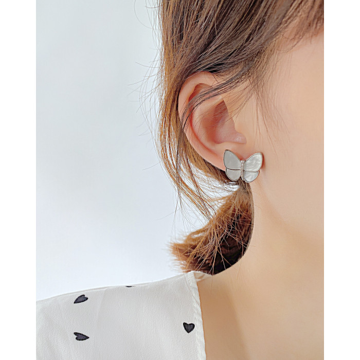 Ornament Wholesale Fashion Micro Inlaid Zircon Butterfly Earrings Trendy Special-Interest Design S925 Silver Ear Studs Ear Studs