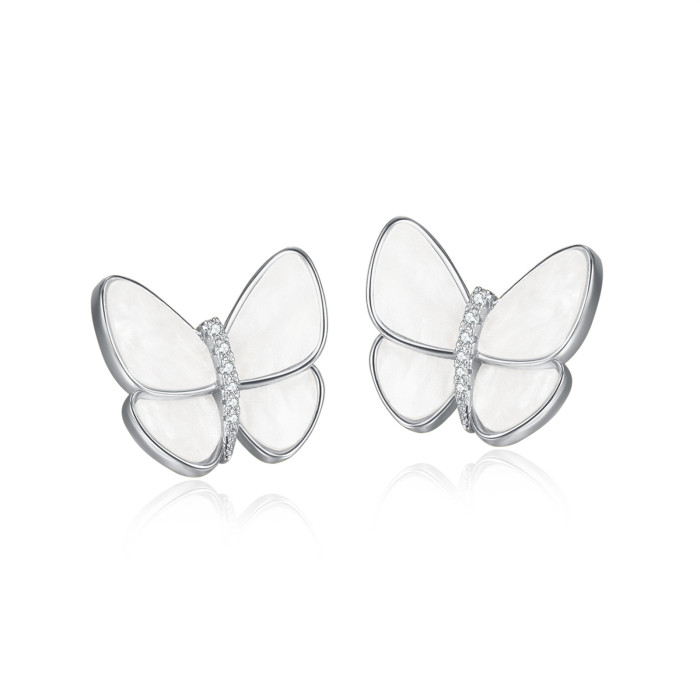 Ornament Wholesale Fashion Micro Inlaid Zircon Butterfly Earrings Trendy Special-Interest Design S925 Silver Ear Studs Ear Studs