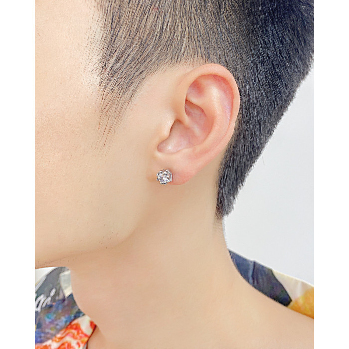 Ornament Fashion Zircon Earrings Simple round Cake for Men and Women Stainless Steel Studs