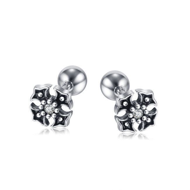 Ornament Fashion Vintage Cross Earrings Trendy Unique Unisex Hip Hop Style Titanium Steel Ear Studs