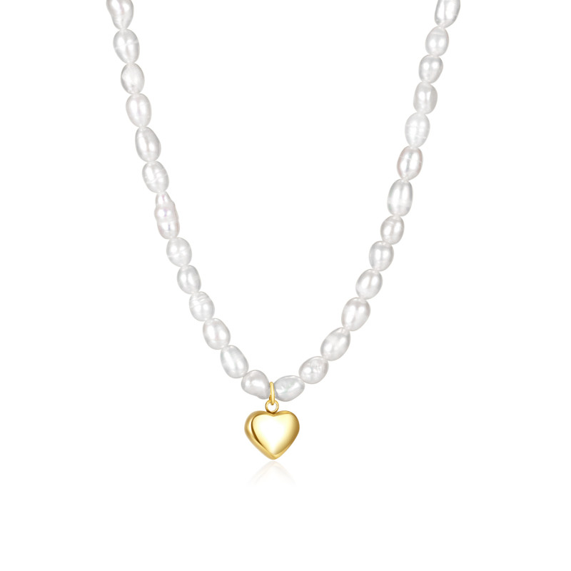 Ornament Temperamental Minority Design Natural Freshwater Pearl Heart Pendant Stainless Steel Necklace