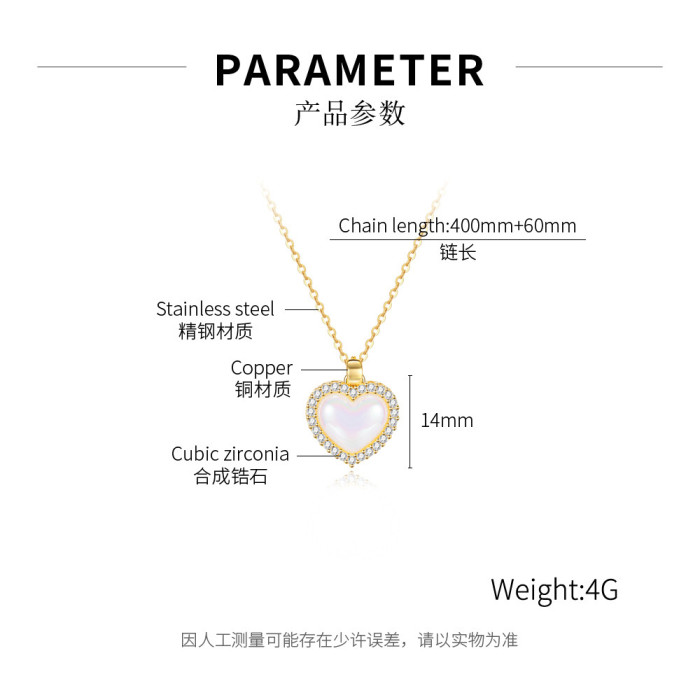 Ornament Fashion Micro Inlaid Zircon Luxury Niche Stainless Steel Heart Necklace for Women