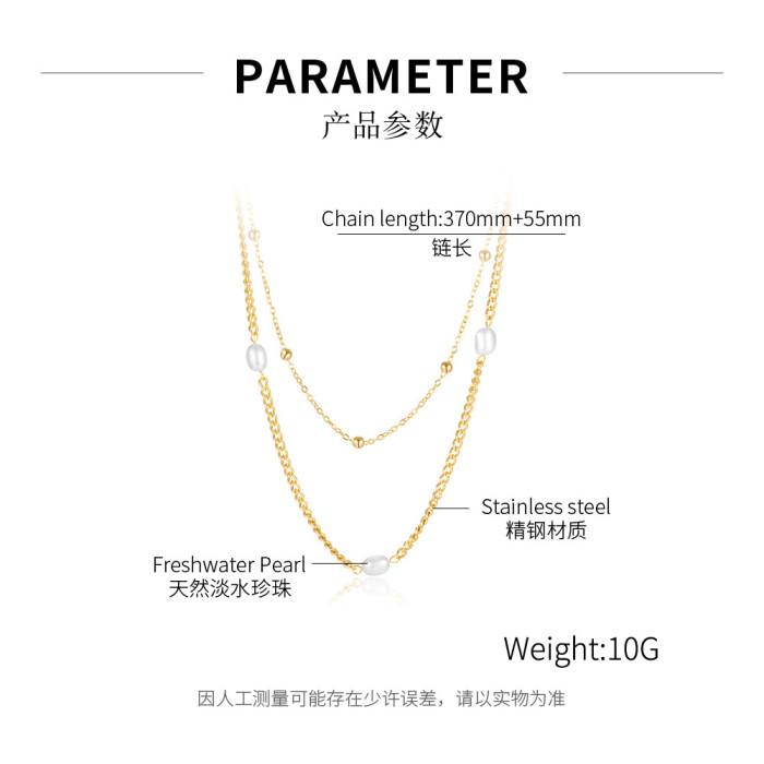 Ornament Wholesale Double Layer Titanium Steel Necklace Women's Natural Freshwater Pearl Necklace