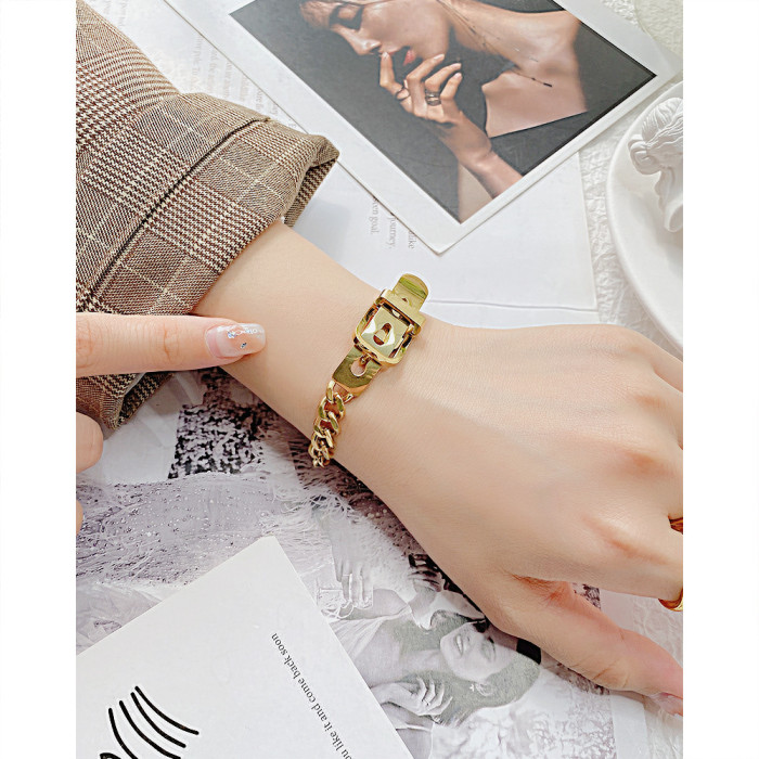 Ornament Creative Style Hip Hop Thick Chain Press Watchband Buckle Adjustable Stainless Steel Bracelet for Women