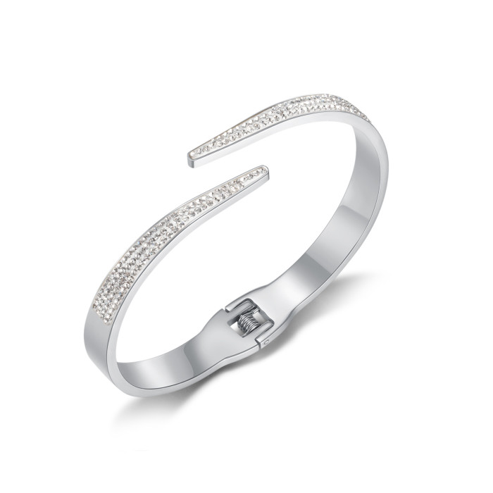 Ornament Fashion Personalized Open Zircon Titanium Steel Bracelet Ins Simple Stainless Steel Bracelet for Women