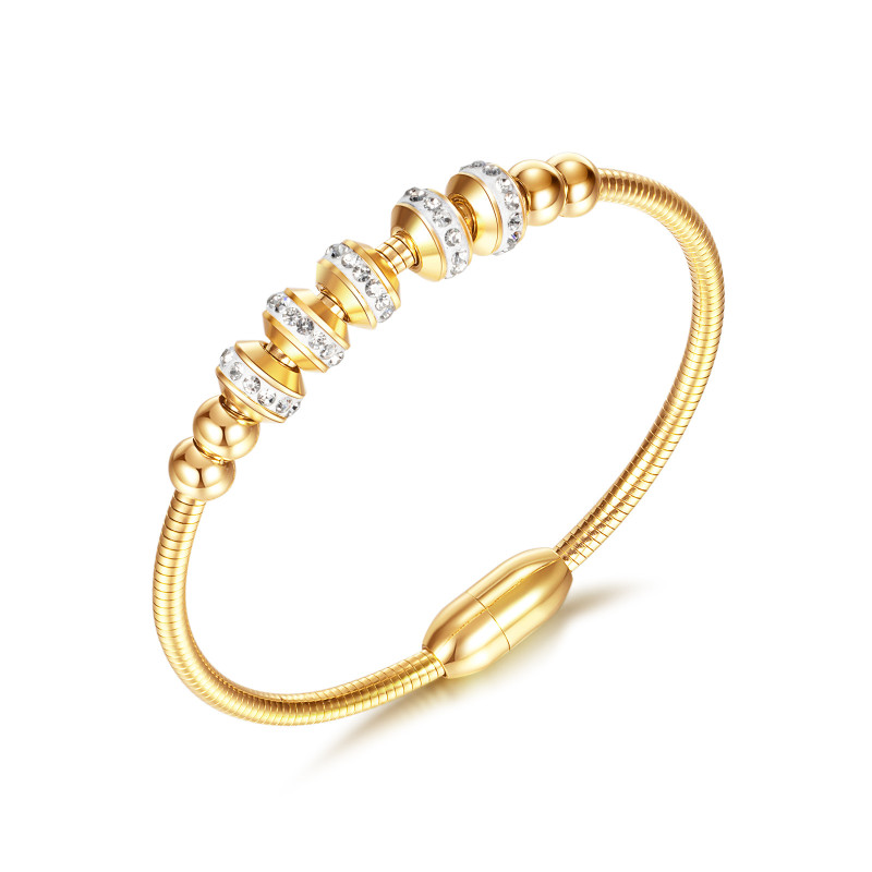Ornament Summer Ins Titanium Steel round Beads Bracelet Fashion Zircon Magnetic Buckle Stainless Steel Bracelet
