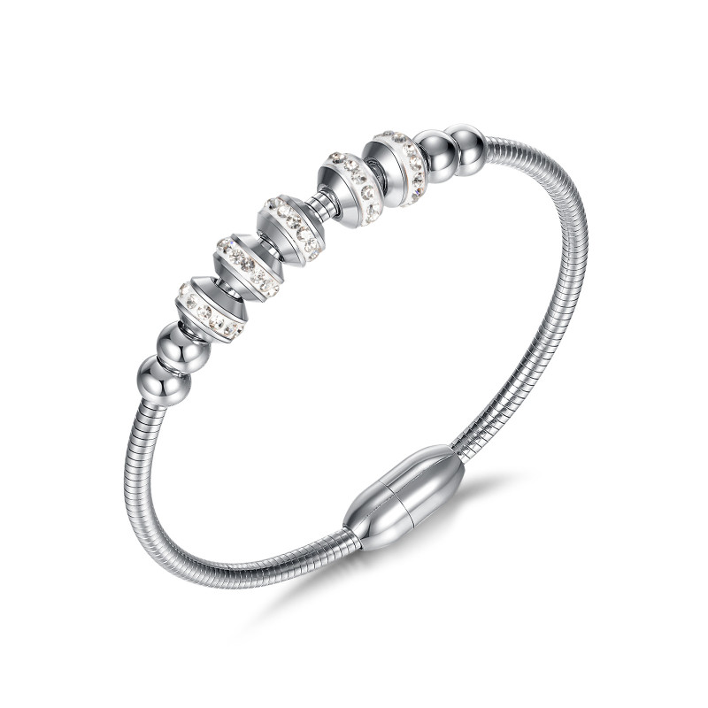 Ornament Summer Ins Titanium Steel round Beads Bracelet Fashion Zircon Magnetic Buckle Stainless Steel Bracelet
