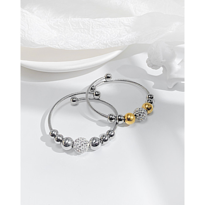 Ornament Fashion round Beads Titanium Steel Bracelet Zircon Opening Stainless Steel Women's Bracelet