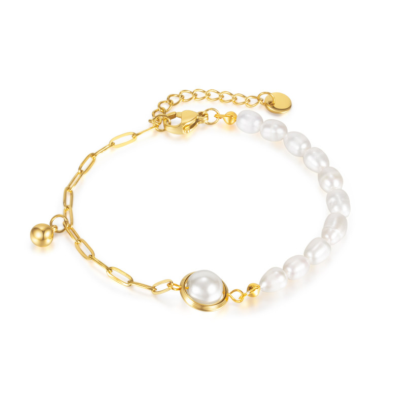Ornament Korean Niche Design Stainless Steel Chain Bracelet Natural Freshwater Pearl for Women