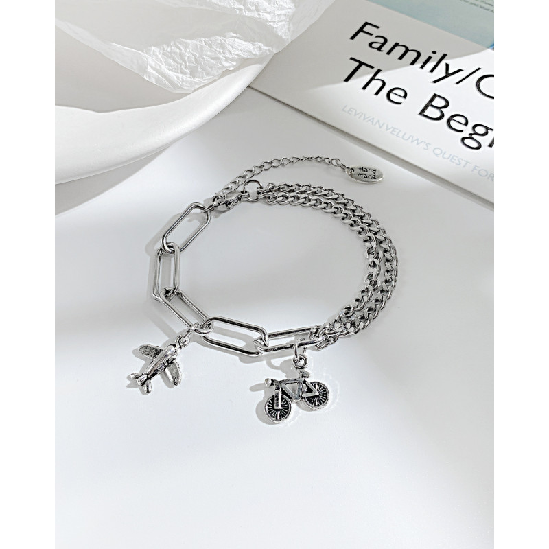 Ornament Wholesale Fashion Personalized Airplane Bicycle Design Stainless Steel Chain Bracelet Female 1239