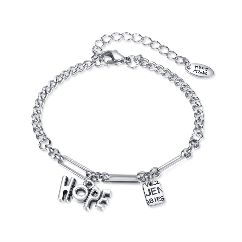 Ornament Wholesale Hip Hop Style Hope Letter Square Plate Pendant Stainless Steel Chain Bracelet