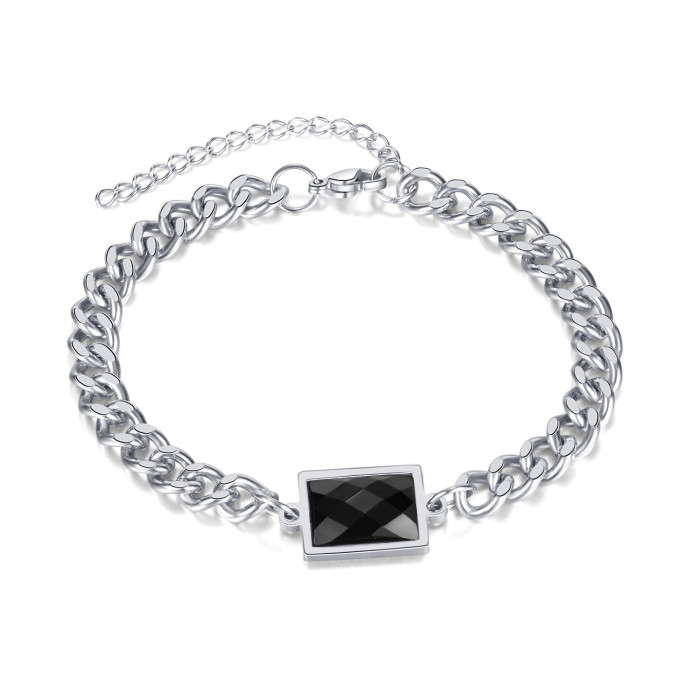 Ornament Personality Simple Stainless Steel Bracelet Ins Style Hip-Hop Fashion Square Zircon Bracelet for Women 1254