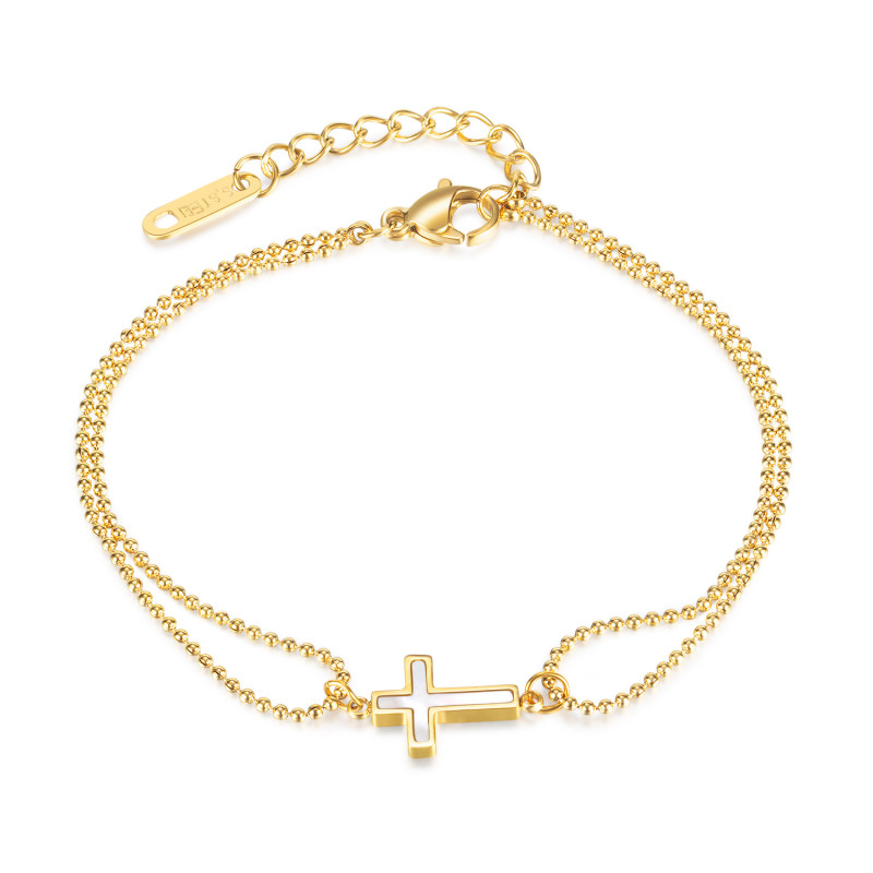 Ornament Minimalism Personality Design Double Layer Beads Chain Cross Stainless Steel Bracelet