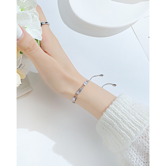 Ornament Korean Fashion Square Zircon Bracelet Simple and Adjustable Titanium Steel Women's Bracelet 1266