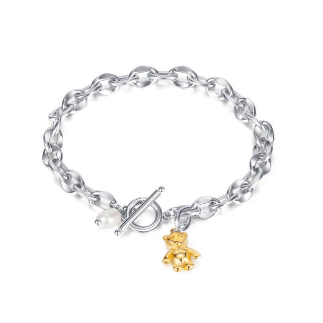 Ornament Vintage Freshwater Pearl Hand Jewelry Ornament Wholesale Ins Bear Simple Titanium Steel Bracelet for Women