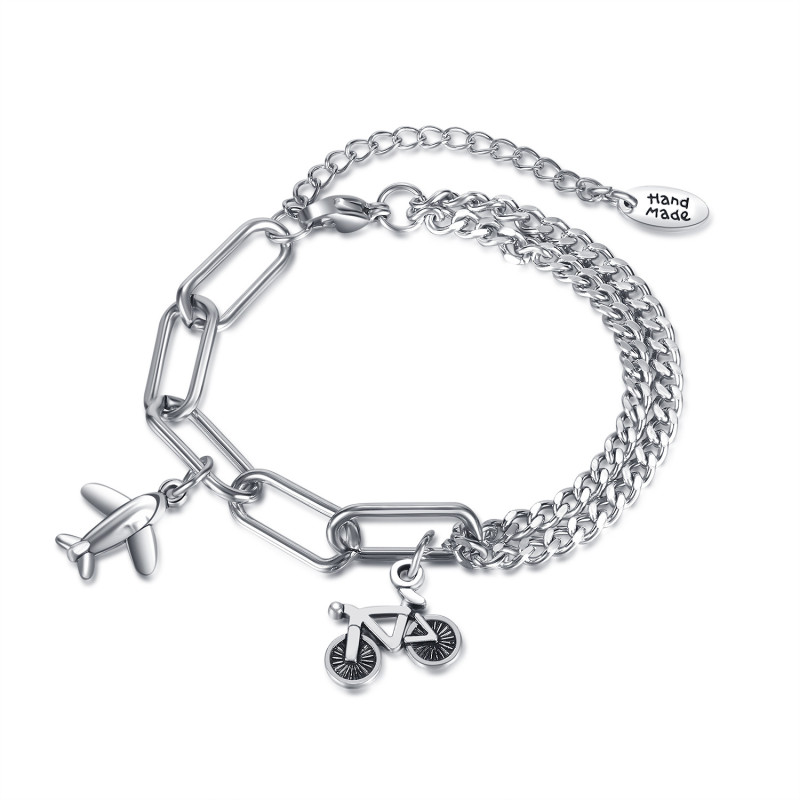 Ornament Wholesale Fashion Personalized Airplane Bicycle Design Stainless Steel Chain Bracelet Female