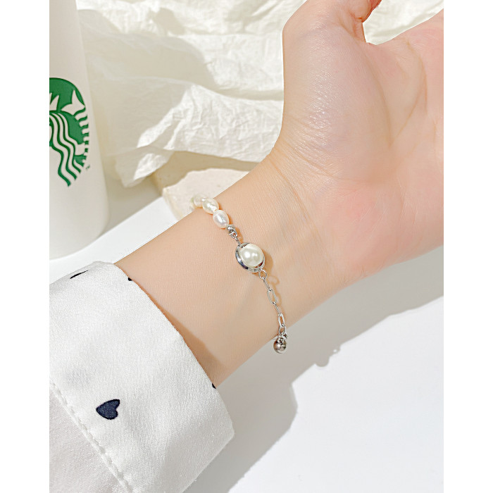 Ornament Korean Niche Design Stainless Steel Chain Bracelet Natural Freshwater Pearl for Women
