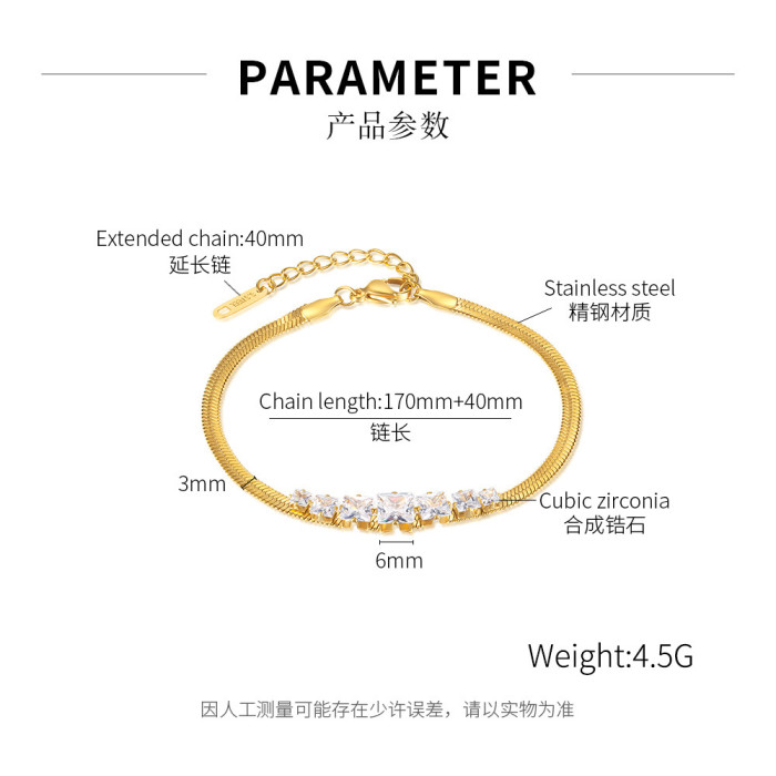 Ornament Stainless Steel Snake Bones Chain Bracelet Personality Fashion Zircon Titanium Steel Bracelet for Women 1309