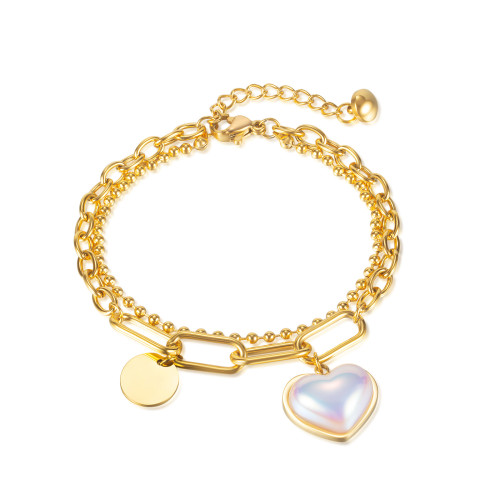 Ornament Wholesale Personalized Stainless Steel Double-Layer Peach Heart Bracelet Titanium Steel Heart Bracelet Female