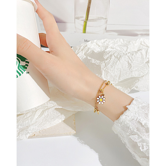Ornament Wholesale Fashion Little Daisy Stainless Steel Bracelet Sunflower Girlfriends Bracelet