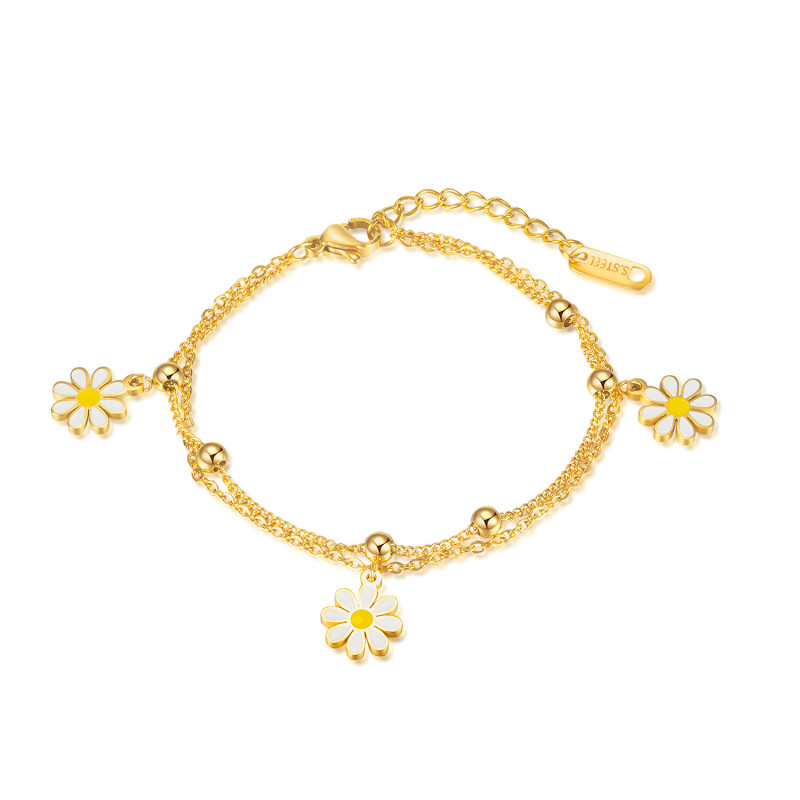 Ornament Wholesale Fashion Little Daisy Stainless Steel Bracelet Sunflower Girlfriends Bracelet