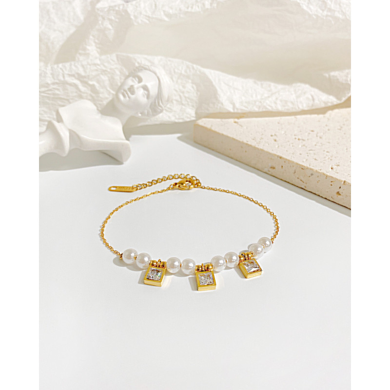Ornament Wholesale Korean Fashion Pearl Texture Stainless Steel Bracelet Female Zircon Bracelet 1307