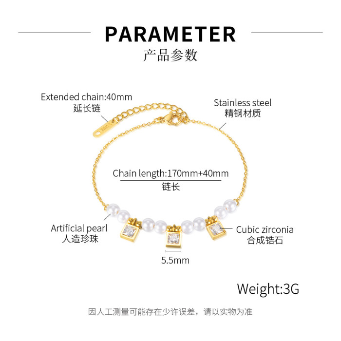 Ornament Wholesale Korean Fashion Pearl Texture Stainless Steel Bracelet Female Zircon Bracelet