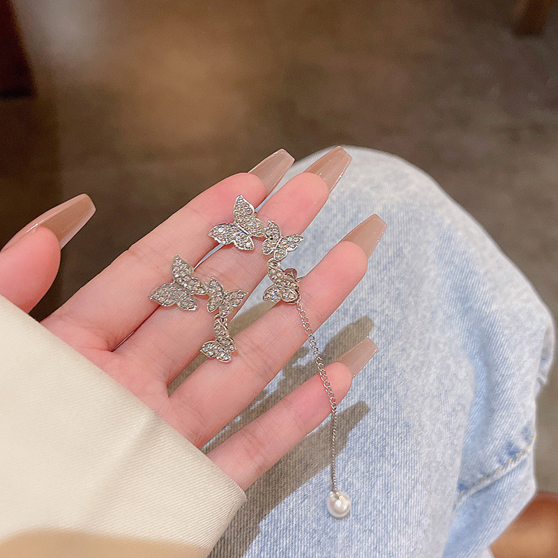 Korean Fashion Butterfly Tassel Earring for Women Ear Cuffs Crsytal Jewelry Vintage Chain Earings Party Gifts A519