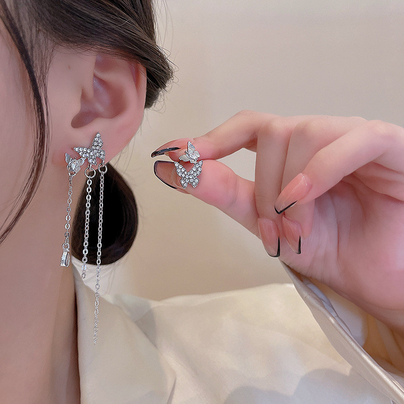 Trendy Butterfly Earrings Women Long Tassels Irregular Earrings Female Jewelry A512