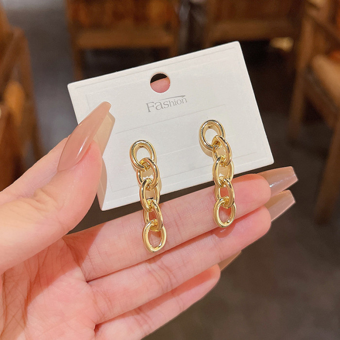 2022 New Metallic Gold with Soft Chain Earrings Simple Fashion Women's Earrings Jewelry Accessories Gift