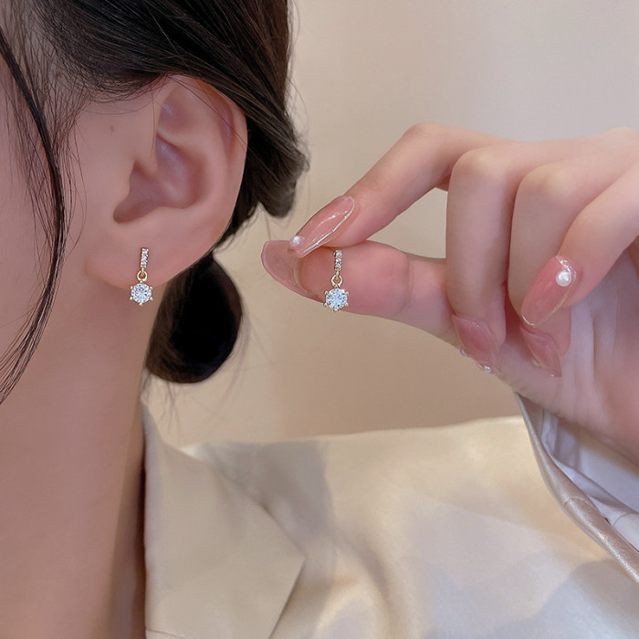Silver Color Inlaid Zircon Small Earrings for Women Ear Buckle Tassel Earring Creative Jewelry