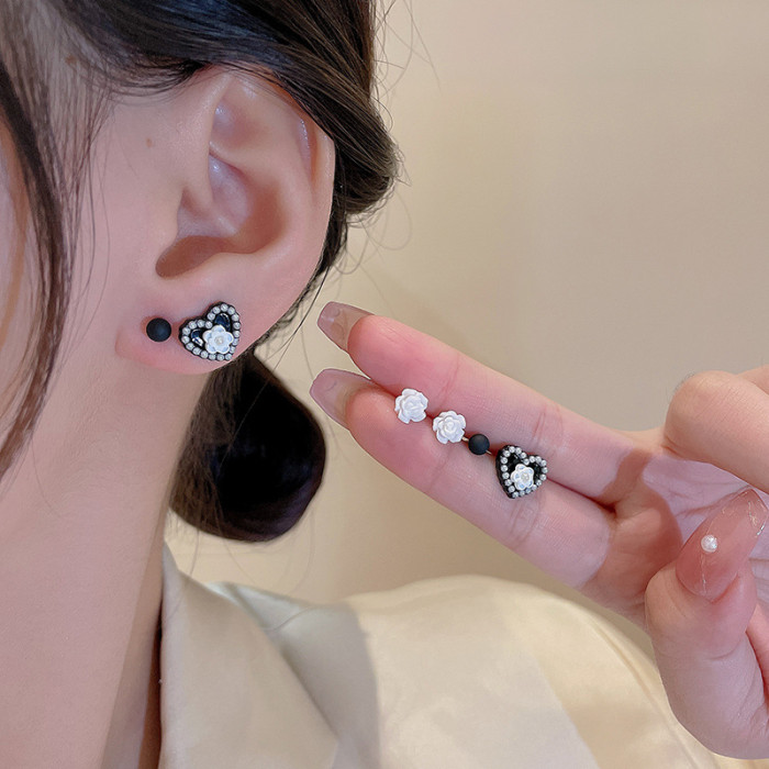 Girl Heart Flower Geometric Drop Earrings Trendy Simple Black Earrings Simple Trendy
